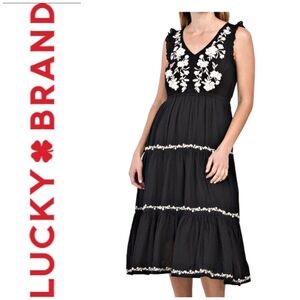 Embroidered Tiered Midi Dress